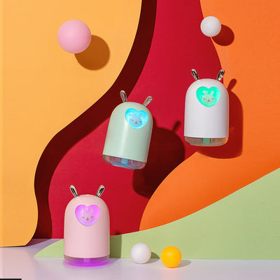 Lovely Rabbit Air Humidifier 300ML Cute Pet Ultrasonic Cool Mist Aroma Oil Diffuser Romantic Color LED Lamp USB Humidificador